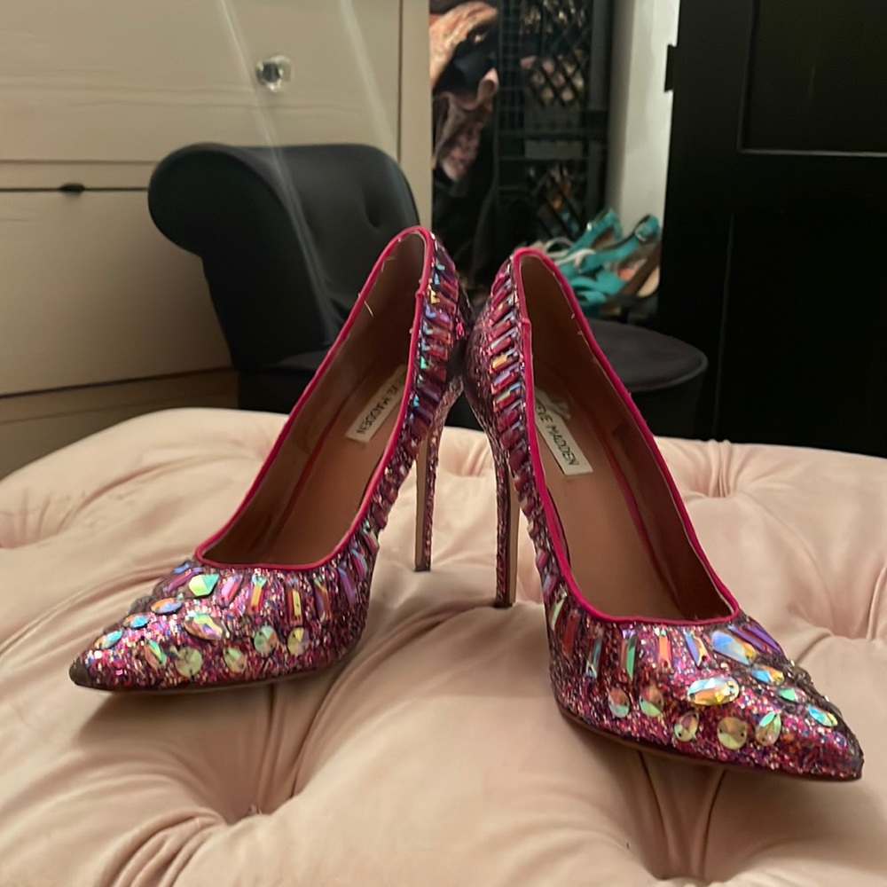 Steve Madden Pink and Purple Embellished Heels